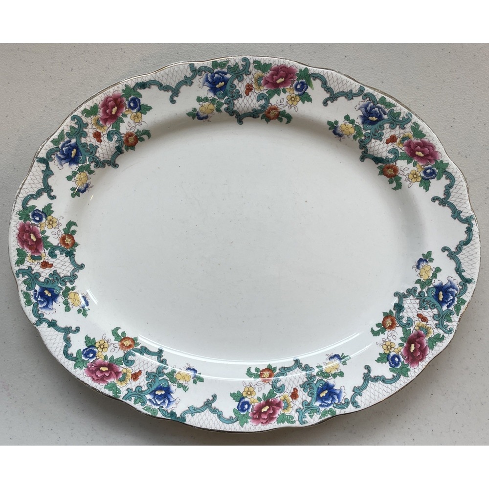 Vintage Royal Cauldon Victoria Platter Serving Dish 11.25" x 9" Floral Gold Edge